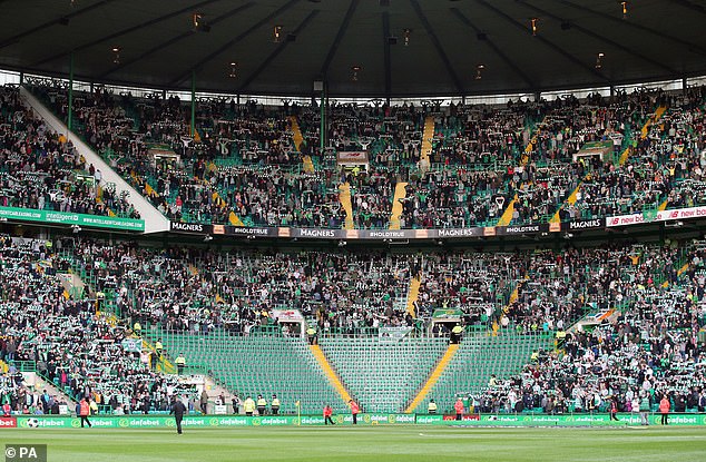 The Green Brigade section lies empty during a European tie which fans were banned for in 2017