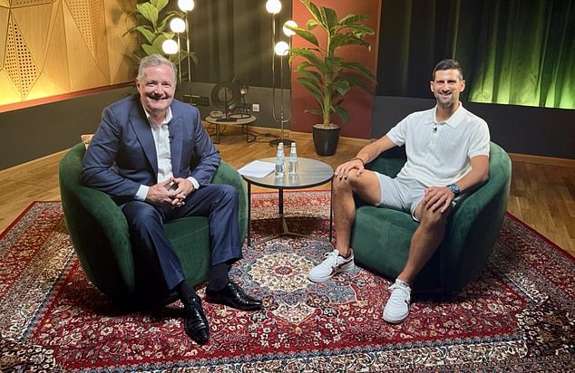 Djokovic shared his thoughts on the Italian's ban during an interview with Piers Morgan (left)