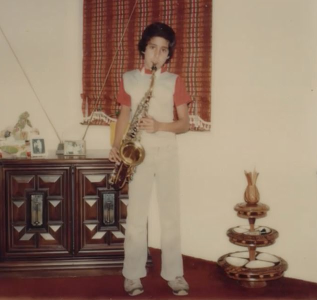 Kimmel shared a childhood shot of his friend honing his musical chops at a young age