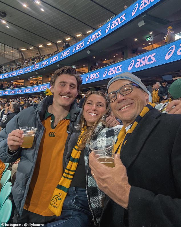 Tilly's father Phil Kearns (pictured right with his daughter) is a rugby union legend who played 67 games for the Wallabies