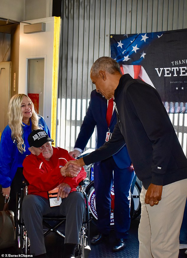 Obama said that he was 'grateful' to give each veteran 'a personal token of my gratitude'