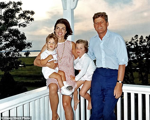 Schlossberg said he sees his grandfather as a role model. The former president is pictured with his wife, Jackie Onassis, JFK Jr and Caroline in 1962
