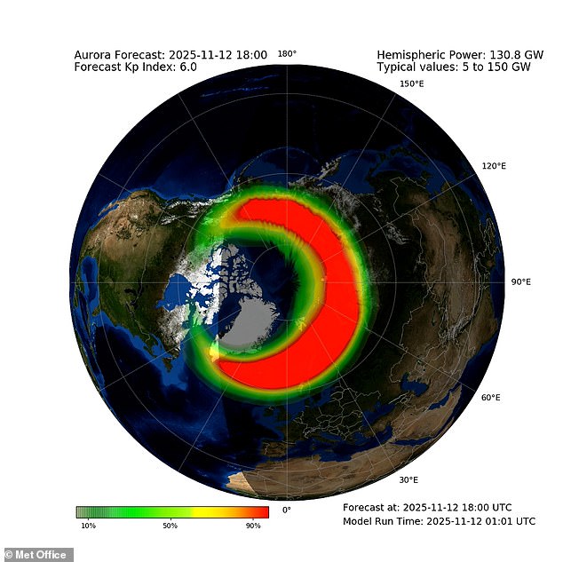 According to the Met Office, visible aurora is expected across parts of northern UK with a chance of sightings further south across England and Wales