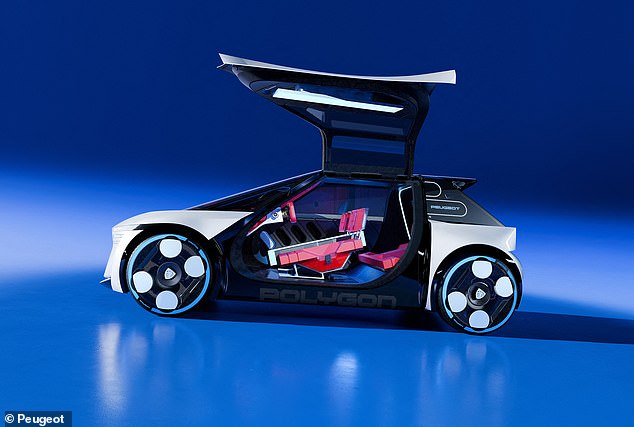 The Polygon's interior paint lacquer contains components recycled from end-of-life tyres and the forged textile used in the cabin floor, roof lining and door panels is made from the recycled seats of dismantled Peugeot vehicles