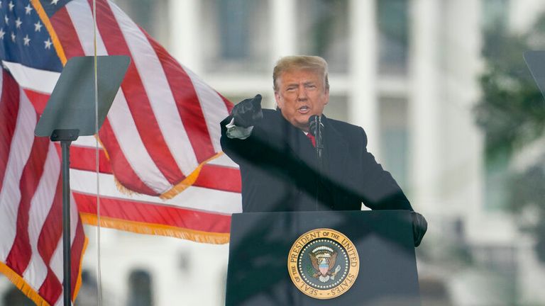 Donald Trump is pictured addressing supporters on January 6, 2021. Pic: AP