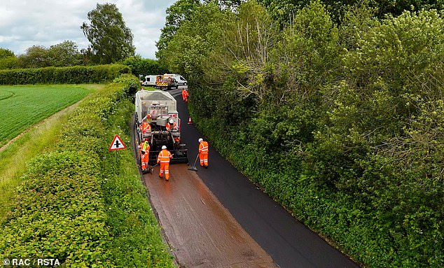 Experts say one of the best methods to keep a road pothole–free is to treat it with a preventative method, such as surface dressing (pictured)