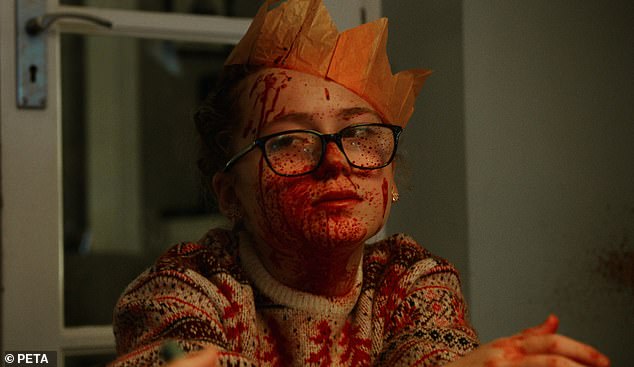 The feast turns into a horrifying nightmare as guests, including children, are covered in blood while they celebrate the festive season