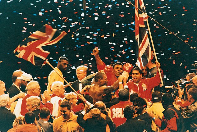 Bruno after his famous heavyweight title fight victory over Oliver McCall at Wembley in 1995