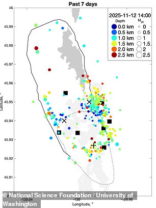 Axial Seamount earthquake map reveals the latest seismic activity over the last seven days