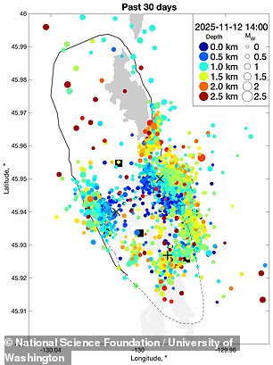 Axial Seamount earthquake map reveals hundreds of small seismic events over the last month in the Pacific Northwest