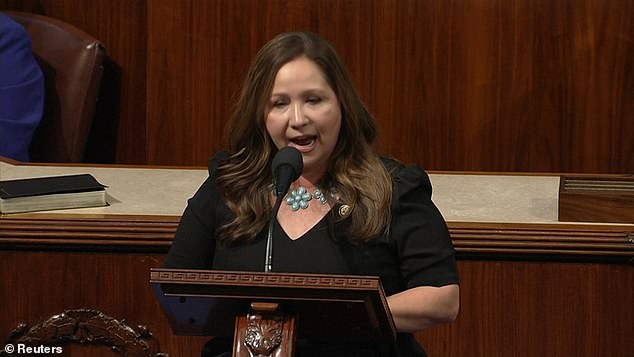 Adelita Grijalva speaks on the floor of the U.S. House of Representatives after being sworn in by House Speaker Mike Johnson, 50 days after she was elected to her seat in September