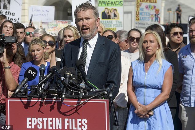 Rep. Thomas Massie, R-Ky., speaks during a news conference regarding the release of the Jeffrey Epstein files, on Capitol Hill, Wednesday, Sept. 3, 2025, in Washington.