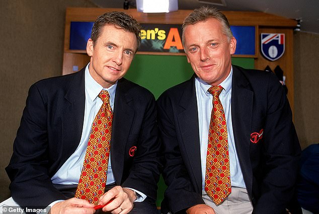 Roberts retired in 2019 after covering major sporting events including the summer and winter Olympics, the AFL, Melbourne Cups and the Australian Open tennis (pictured, with fellow TV great Bruce McAvaney)