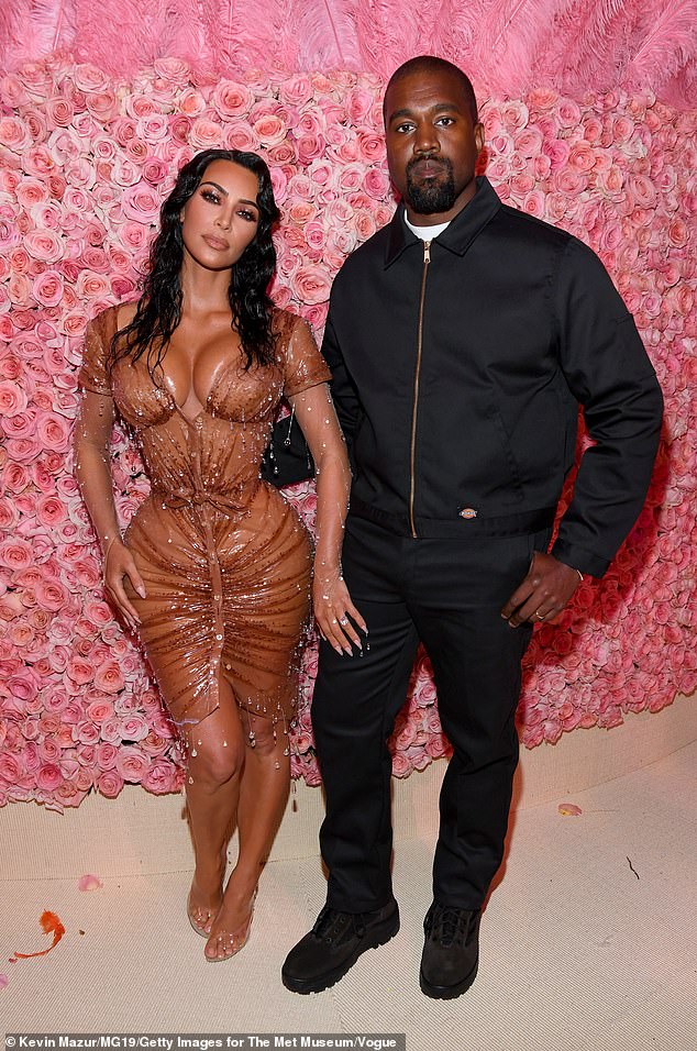 Before the launch, The Kardashians producer-star credited her third ex-husband Kanye 'Ye' West (R, pictured in 2019) with being her 'Ghost Creative Director' and he also designed the logo for the brand formerly known as 'Kimono Intimates'