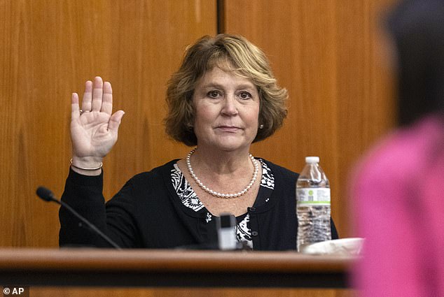 Murdaugh's attorneys cite former Colleton County court clerk Becky Hill's (pictured) alleged statements to his jury as a reason he deserves a retrial
