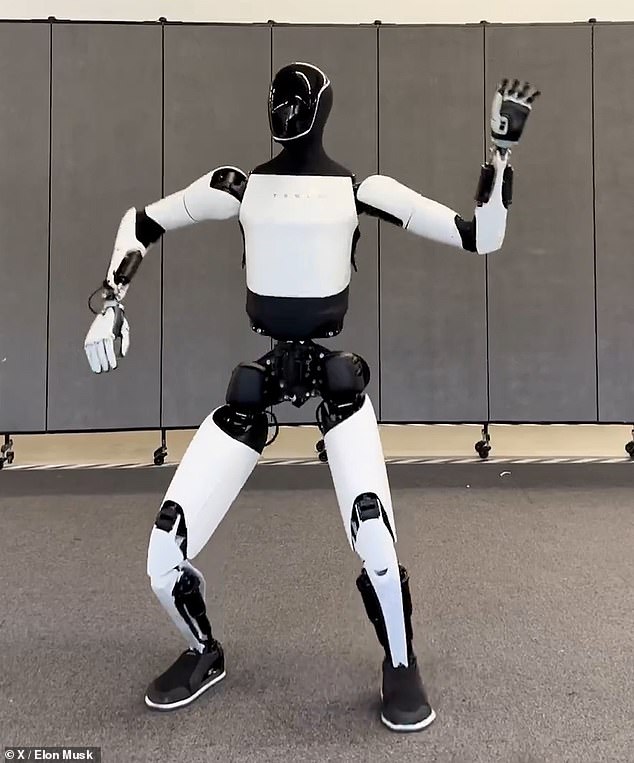 Elon Musk's attempt to show off Tesla's new dancing robot, Optimus (pictured)