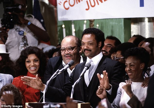 Jackson Sr on a Presidential Campaign stop and speech at the Los Angeles Hilton Hotel with Rep Maxine Waters