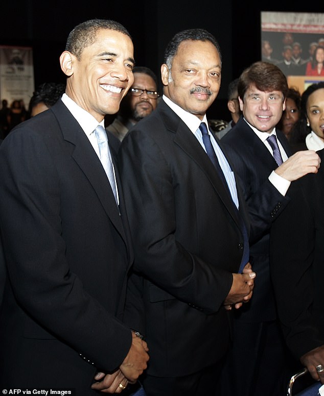 Former President Barack Obama in 2007 with Jackson at the PUSH for Excellence 17th Annual Dr Martin Luther King Jr Scholarship Award Breakfast in Chicago