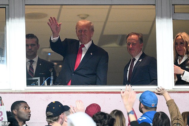 Trump was watching on from a box alongside Commanders owner Josh Harris