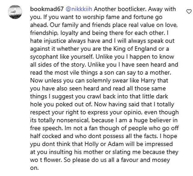 It comes as Adam's aunt has claimed that the swimmer has 'said the most vile things a son can say to his mother' and hit out at a 'group of bullies' in a series of raging new posts on Tuesday