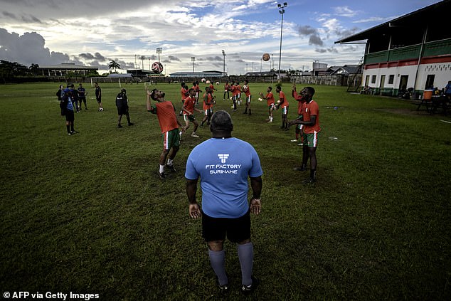 Players of Sport Vereniging Robinhood, a club in Paramaribo, train and football infrastructure in the country is far worse than plenty of their rivals