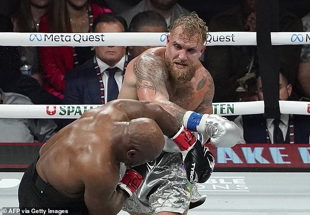 Paul has won 12 of his 13 bouts but they have largely been against nobodies or retired old stars (pictured - Paul in action against Mike Tyson, who was then aged 58, in November 2024)