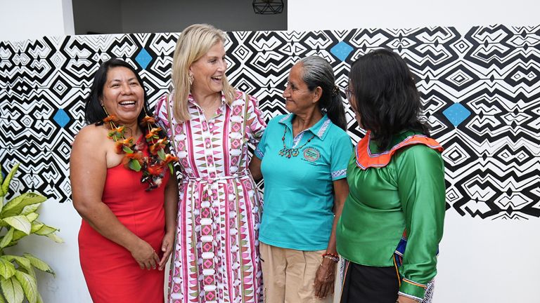 The Duchess of Edinburgh with indigenous women's rights defenders. Pic: PA