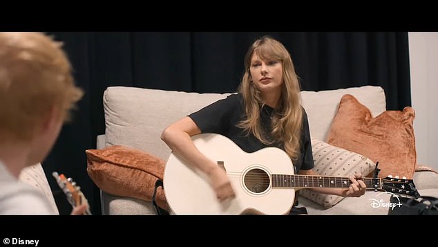 Here she is at her guitar while talking to Ed Sheeren
