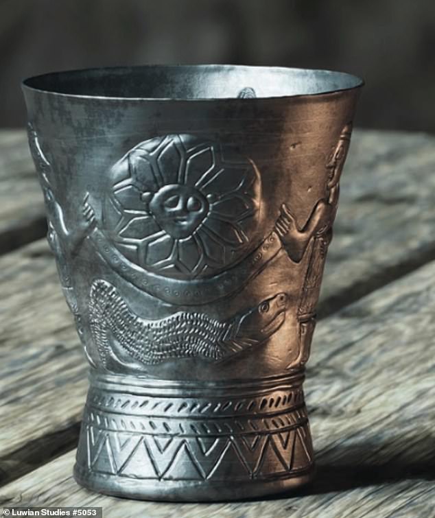 A recent study has revealed that the goblet's scenes depict the cosmos before its formation, representing chaos, and the cosmos after order was established (artist's impression)