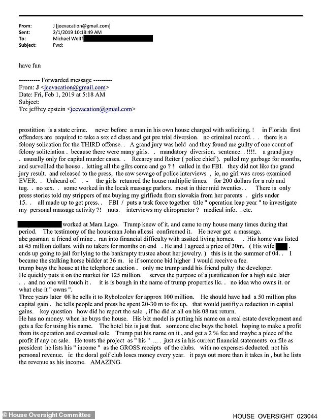 Epstein wrote a rambling email to himself a few months before his death rambling about Trump and his past sex trafficking charges