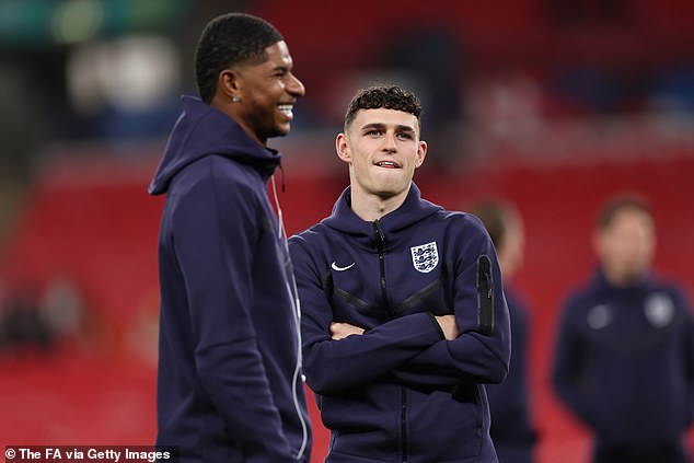 Tuchel also discussed the possibility of Phil Foden (right) playing in a striker role in his side