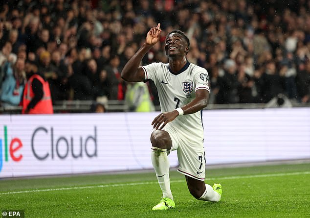 Bukayo Saka scored a well-controlled volley in the first half to give England a 1-0 lead