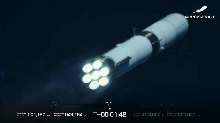 The huge New Glenn rocket made it safely through Earth's atmosphere. Pics: Blue Origin