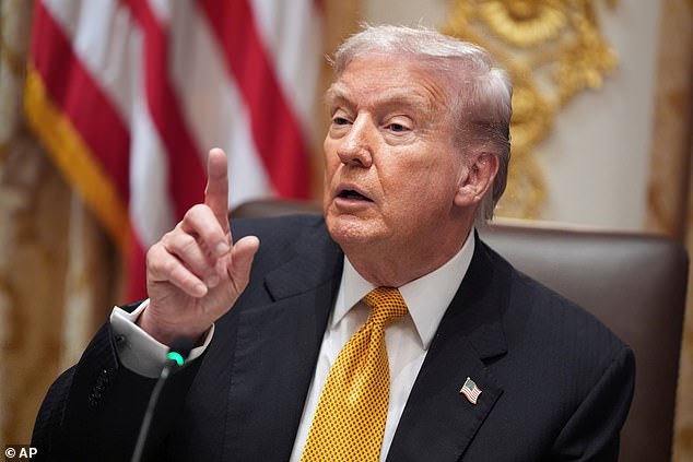 President Donald Trump speaks with reporters during a meeting with Hungary's Prime Minister Viktor Orban