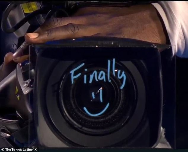 De Minaur signed the word 'finally' after losing a string of close matches he believed he should have won