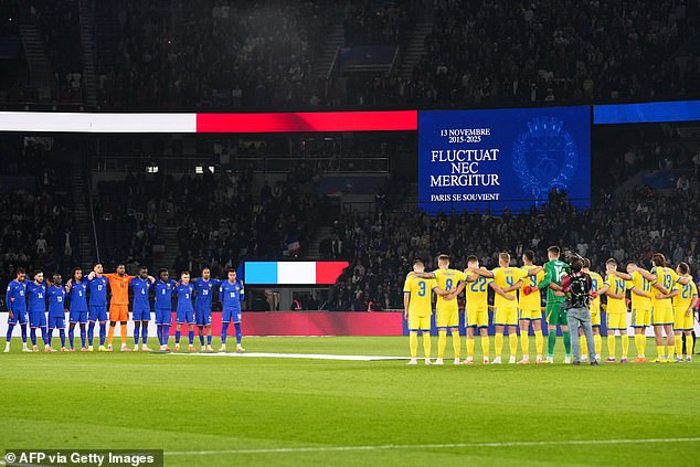 A minute's silence had been held before kick-off between France and Ukraine at the Parc des Princes