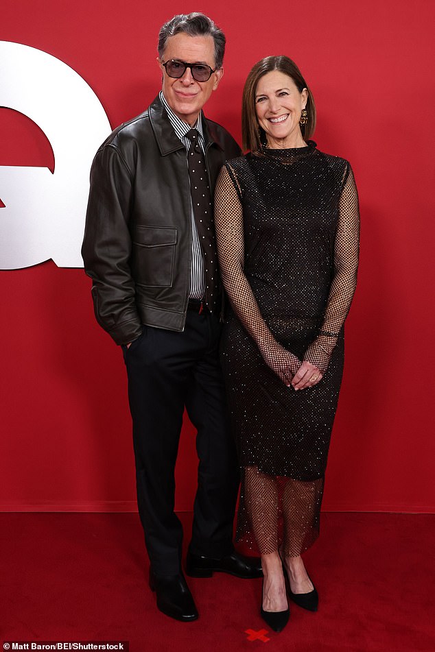 Late night host Stephen Colbert, 61, was joined by wife Evelyn McGee-Colbert, 62