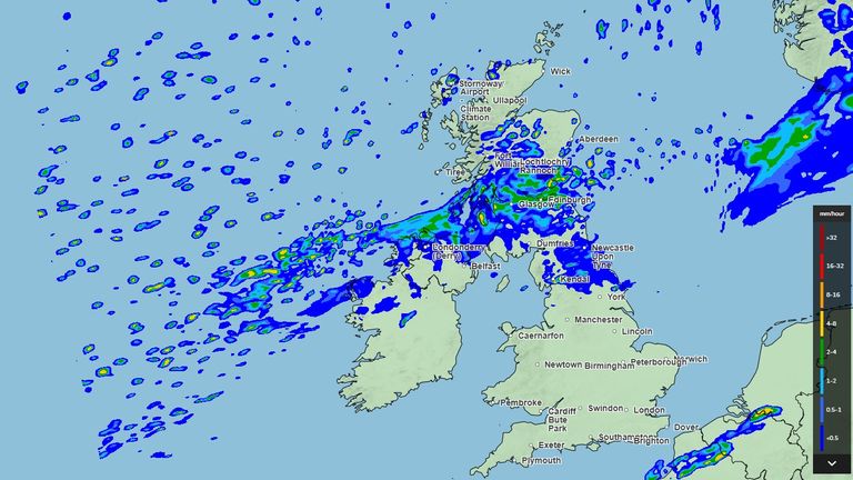 A Met Office rainfall map for Friday