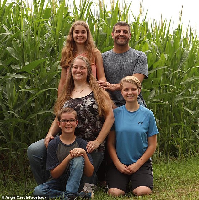 Peter Czech (pictured with his wife Angie and their children, including Amber) said the 20-year-old became interested in welding while she was still in high school. He said she loved her job and was an 'outgoing, hard worker' who always helped others