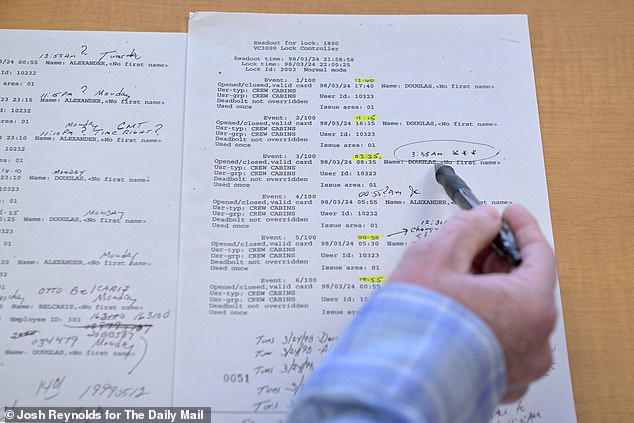 A record of key card swipes on board. Carey believe that Bradley was kidnapped and sold into a human trafficking ring after she went missing