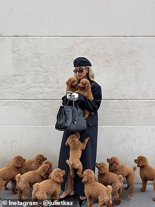 Influencer Juliet Kaz used AI to add several fluffy puppies to one of her Instagram photos