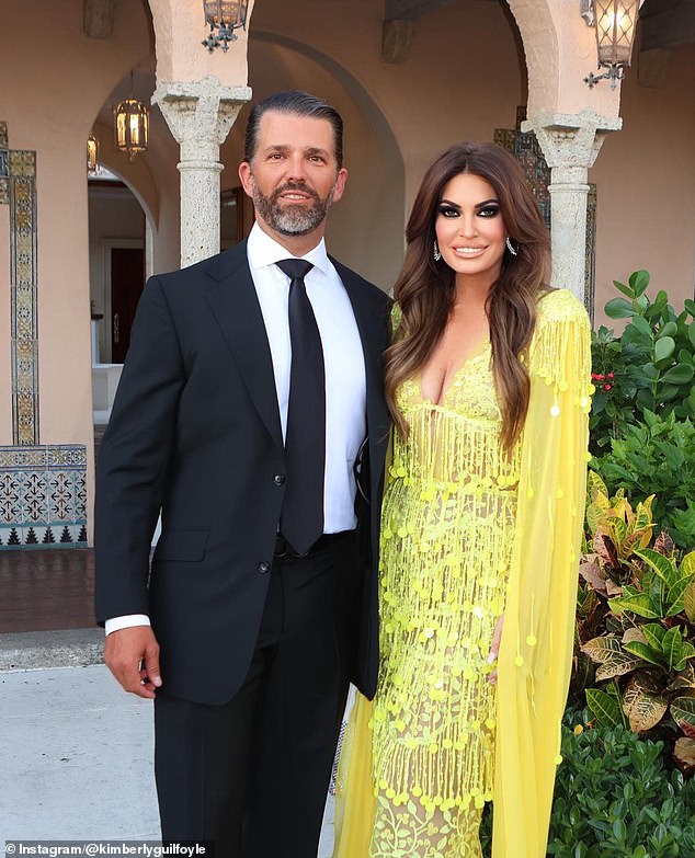 But Guilfoyle has seemingly avoided talking about her ex-fiancé Donald Trump Jr, (pictured together) whom she dated for six years