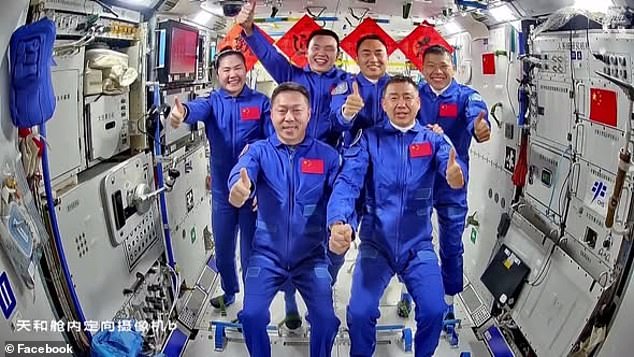 The crews of Shenzhou-20 and Shenzhou-21 (Pictured) spent an extra nine days together before the stranded astronauts left in the Shenzhou-21 return capsule