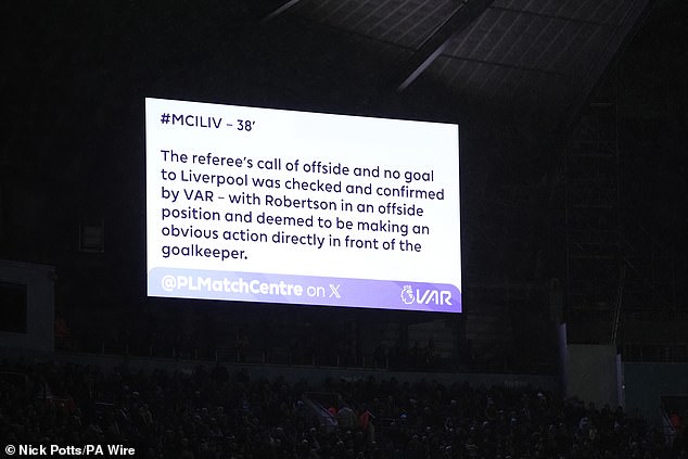 Liverpool were furious at the decision and pointed out that Andy Robertson did not interfere