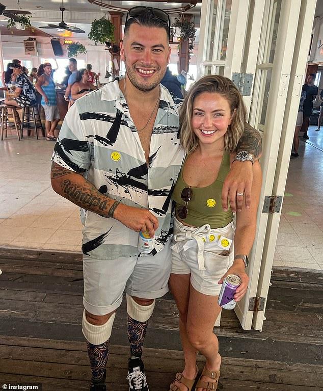 Ferreira (pictured with his wife) is a Marine veteran and police office from Long Island. He said despite his qualifications, he was forced to leave the exit row