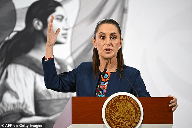 Mexico's President Claudia Sheinbaum speaks during her daily press conference at Palacio Nacional in Mexico City