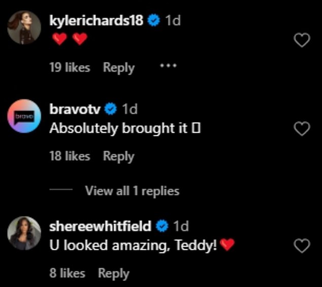 The reality star received love and support in the comment section, with her Real Housewives Of Beverly Hills co-star Kyle Richards adding two heart emojis