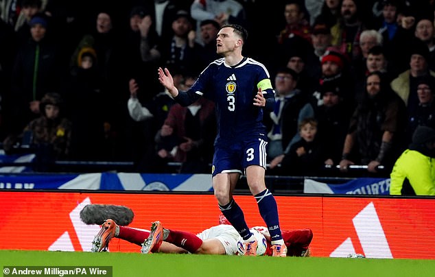 Skipper Andy Robertson conceded a penalty early in the second half to allow the Danes to level