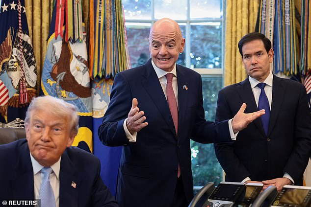 Next summer's tournament will be the biggest World Cup in history and will be hosted in three countries. Pictured: (L-R) US President Donald Trump, FIFA President Gianni Infantino and US Secretary of State Marco Rubio
