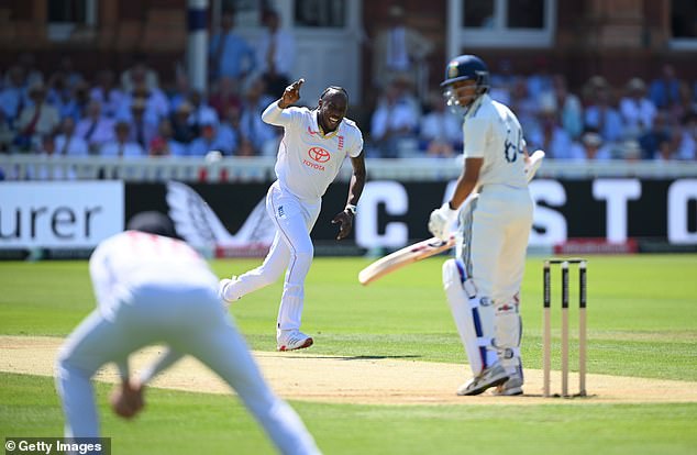 Archer made a triumphant return to the Test team against India at Lord's in July, claiming nine wickets including this dismissal of Yashasvi Jaiswal